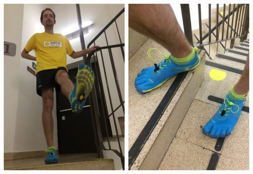 Ondra při tréninku v hotelu Corinthia při běhu do schodů(foto archiv Ondra Zmeškal)