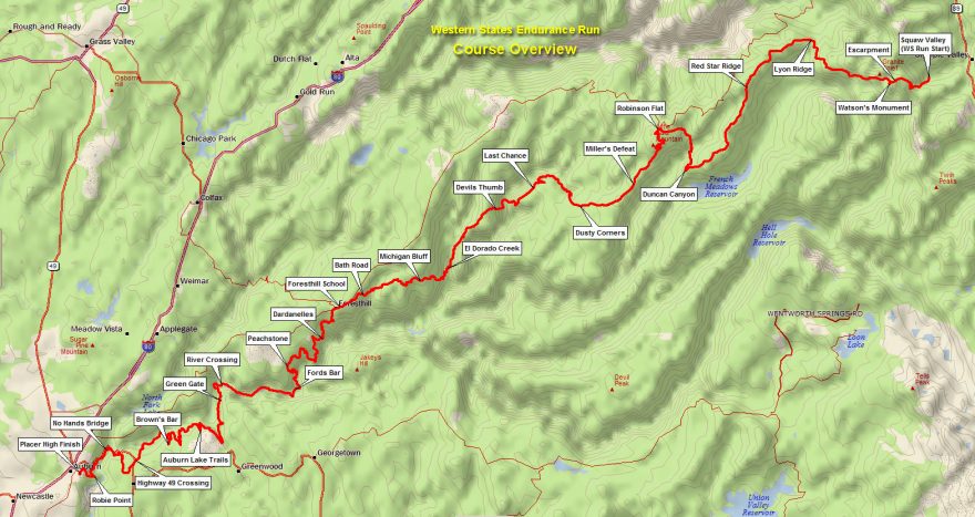 Mapa závodu Western States 100 (zdroj: wser.org)