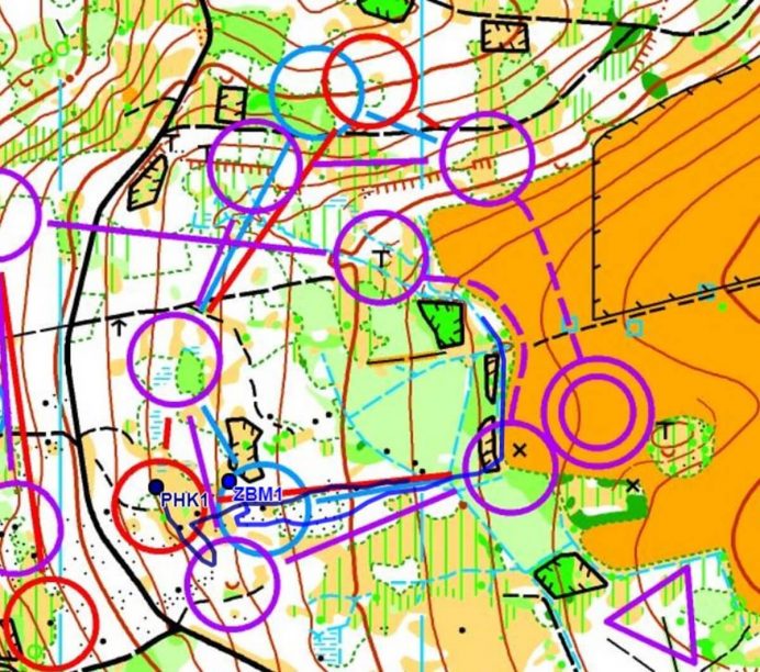 Mapa mužských a ženských úseků štafet s variantami trati