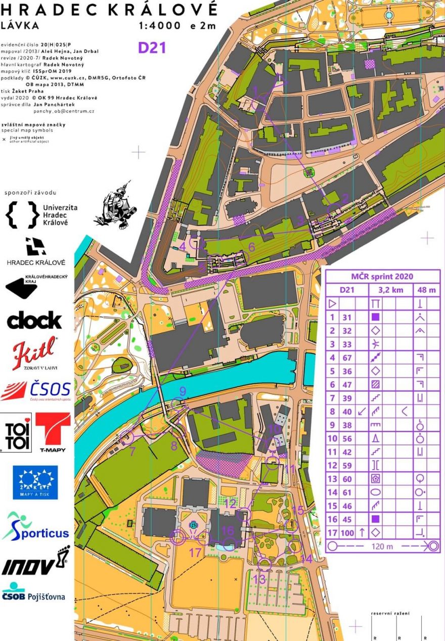 TZávodní mapa s tratí závodu žen MČR ve sprintu 2020