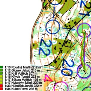Na zbytku trati, který se běžel celý do kopce, rozhodovala především fyzička, která po silovém běhu v bažinách dostala zabrat. Největší chybu udělal na 20. kontrolu Martin Roudný, který netrefil správný směr a doběhl více vpravo, to už ale na finálních výsledcích nic nezměnilo.